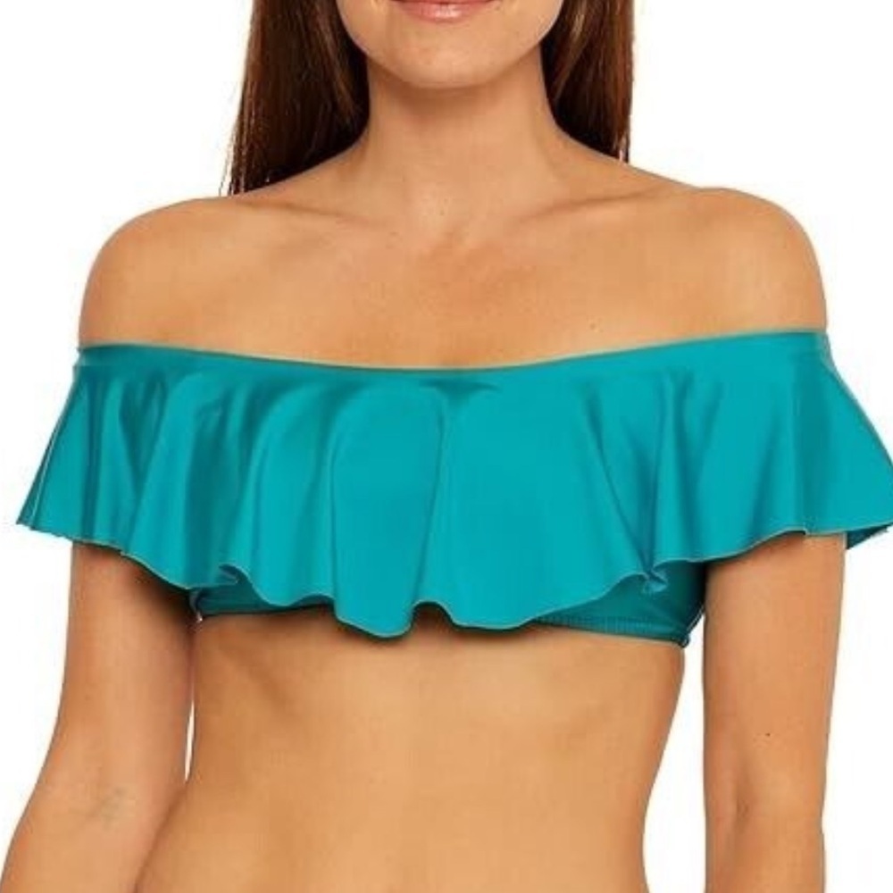 NEW Trina Turk Monaco Off The Shoulder Bandeau Bikini Top Blue 3493235 Sz 6 NWT